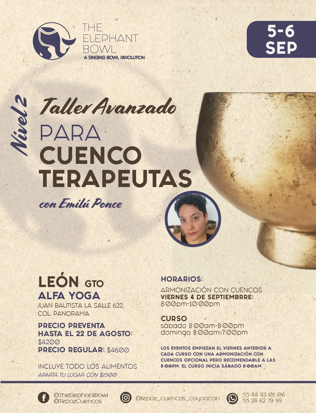 Cartel oficial de Taller Avanzado Nivel 2 para Cuenco Terapeutas en León